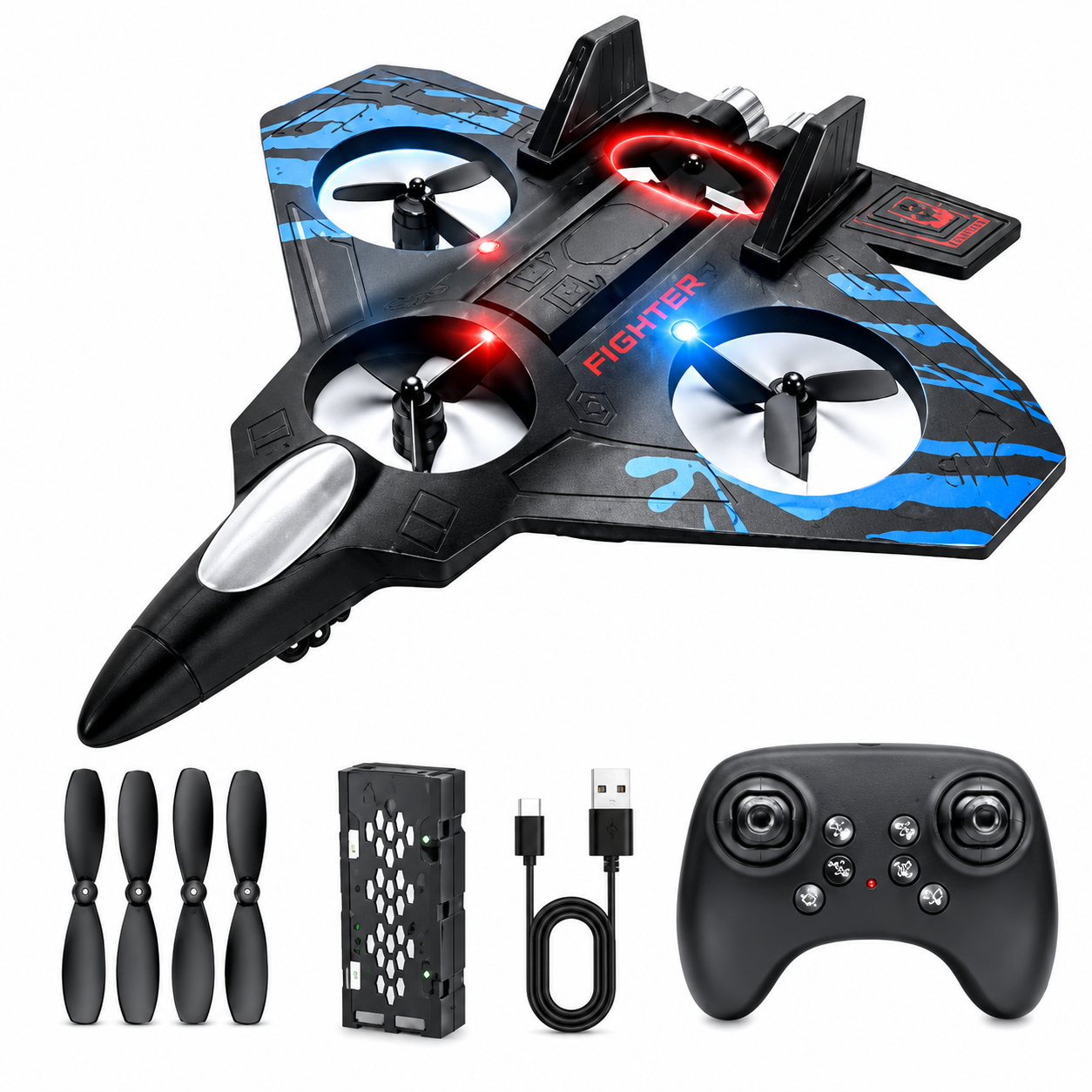 RC Fighter Plane 2.4GHz Remote Control Aircraft with LED Lights