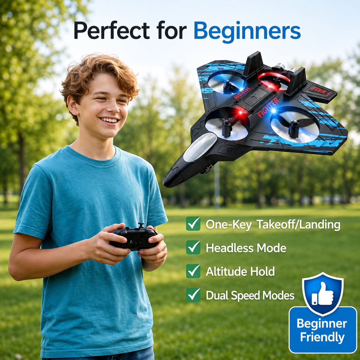RC Fighter Plane 2.4GHz Remote Control Aircraft with LED Lights