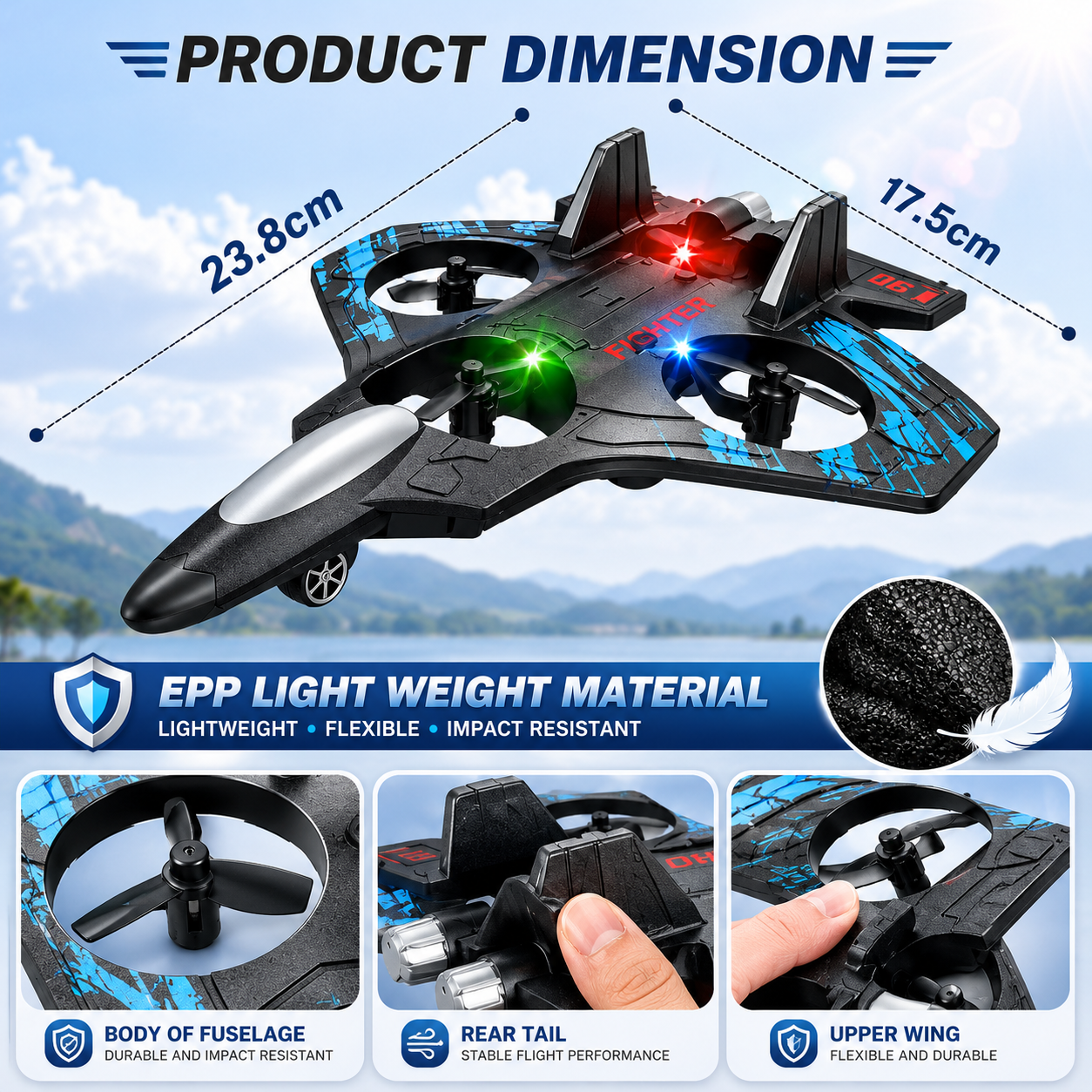 RC Fighter Plane 2.4GHz Remote Control Aircraft with LED Lights
