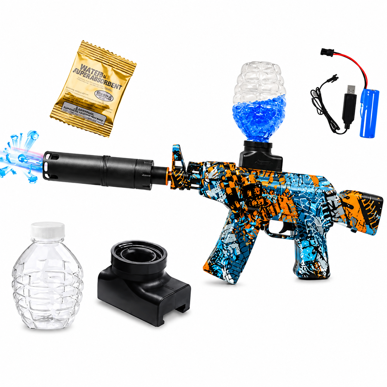 Automatic Gel Blaster Toy with Smoke, Light & Rechargeable Battery